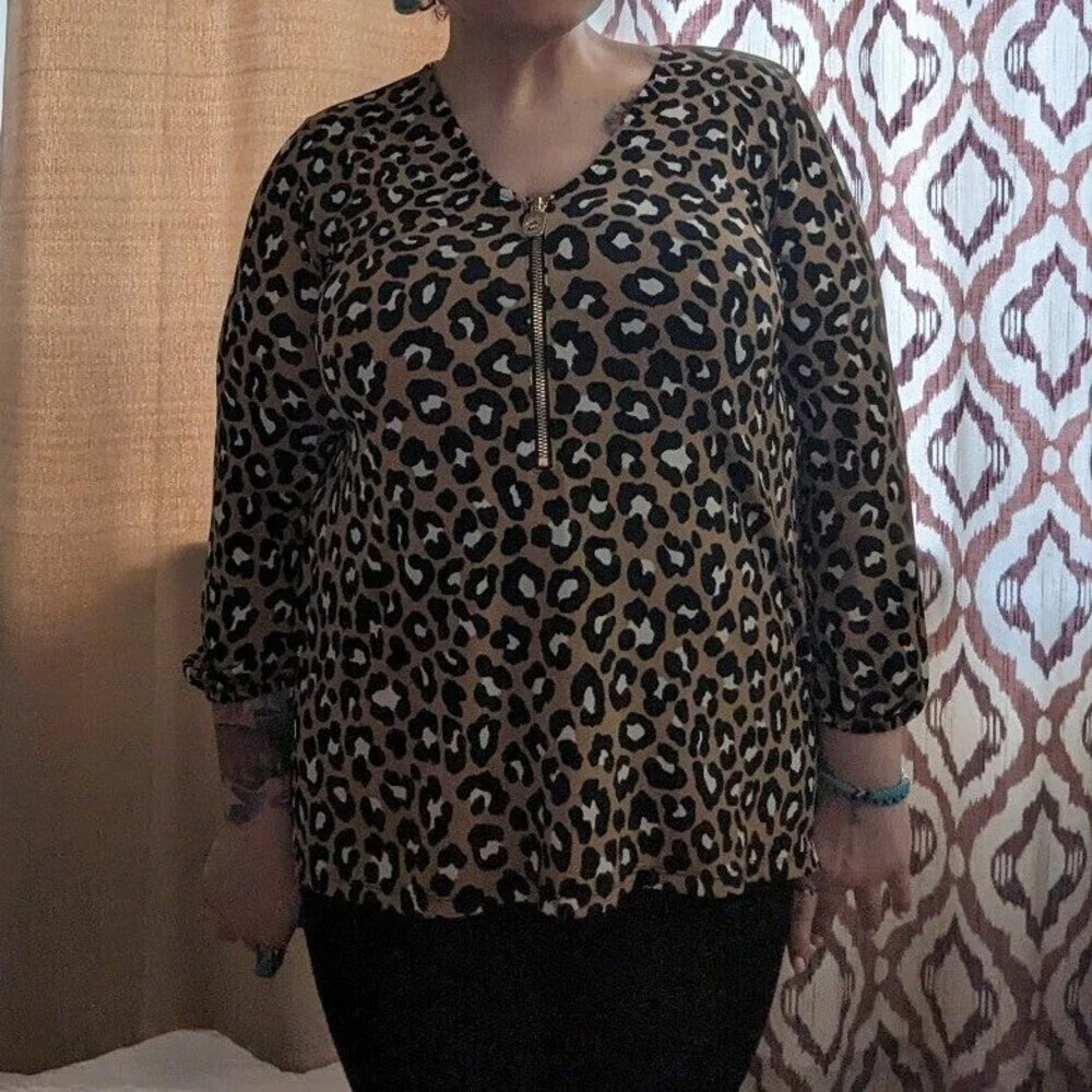 Michael Kors Size XL Animal Print 3/4 Sleeve‎ Blouse